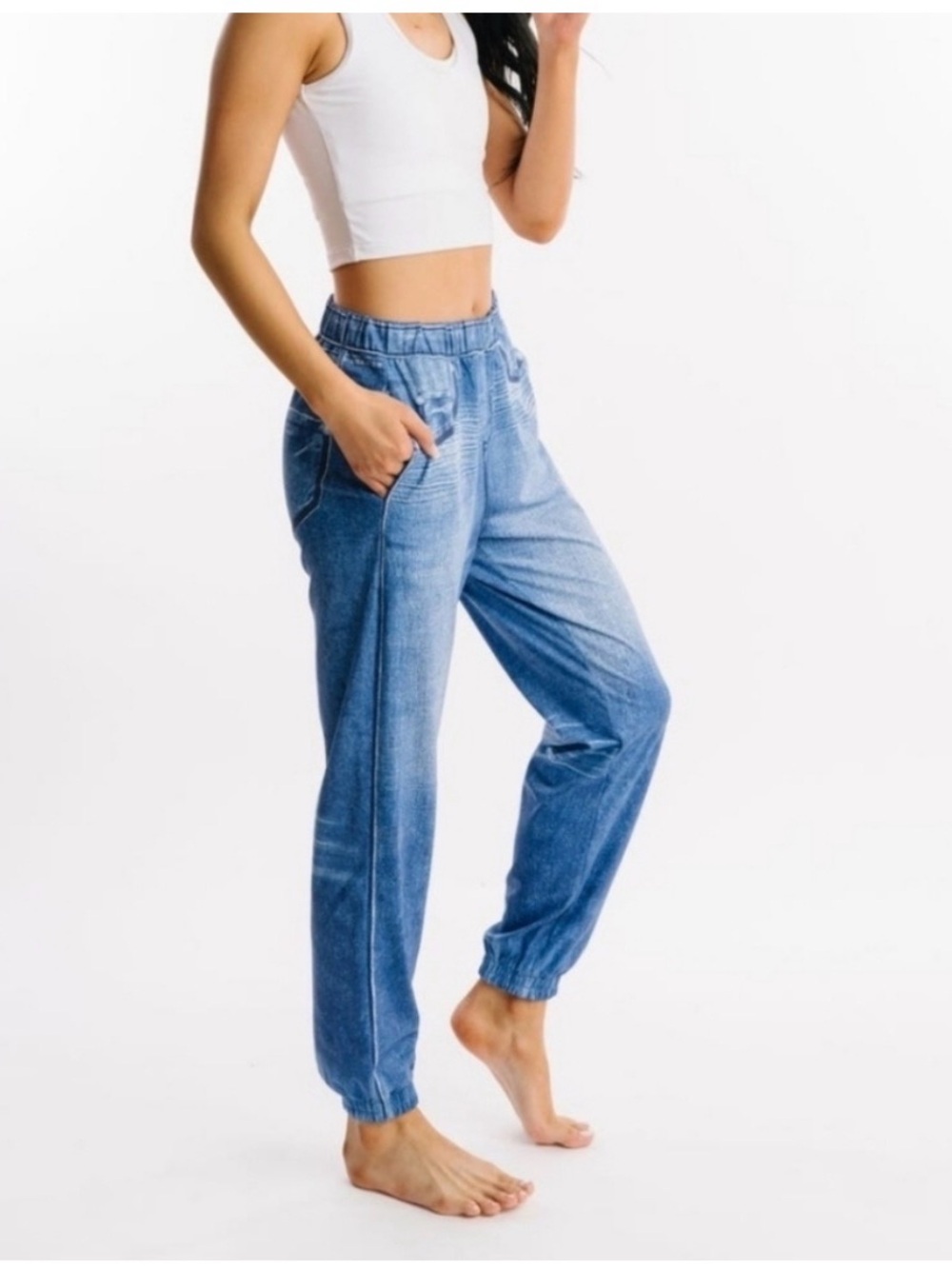 ZYIA Blue Faux-Denim Knit Joggers - NWT